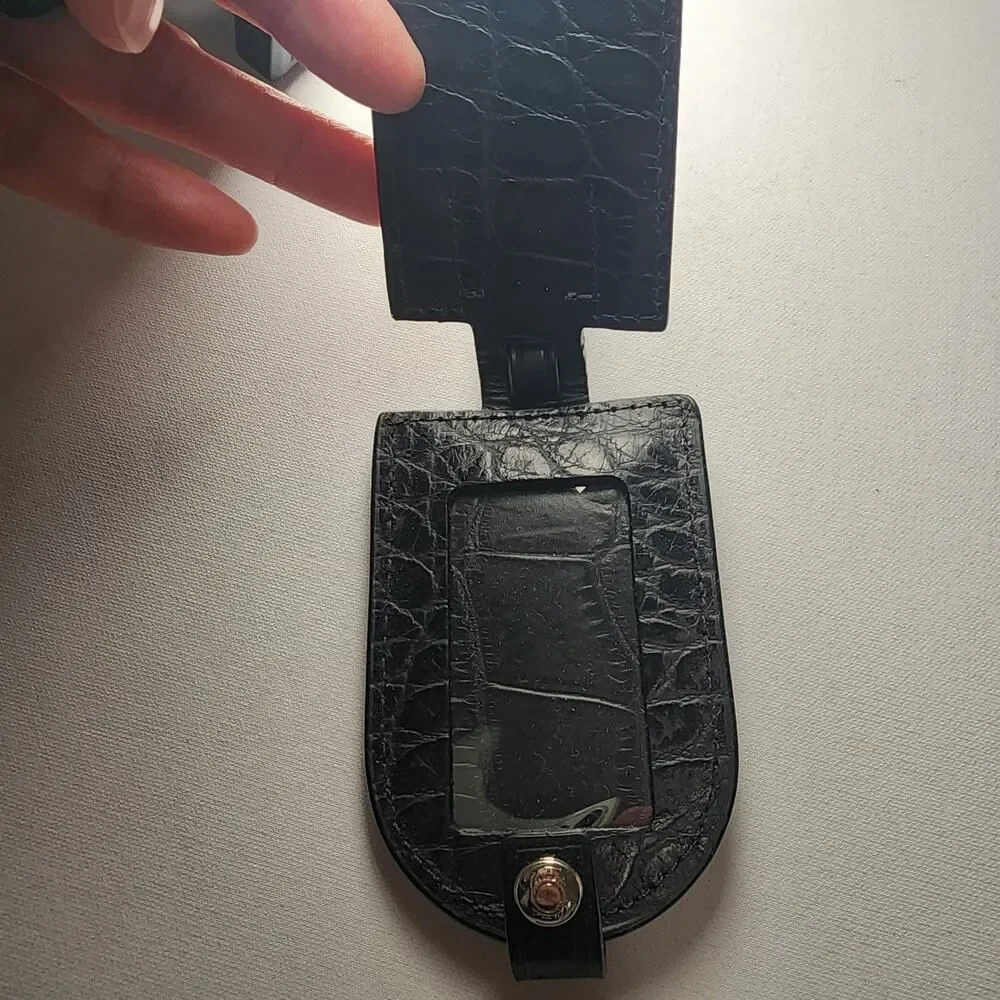 Tumi Briefcase Luggage Tag Croc Leather Black Silver